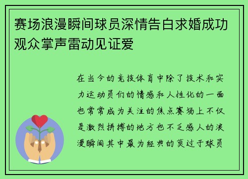 赛场浪漫瞬间球员深情告白求婚成功观众掌声雷动见证爱 赛场浪漫瞬间球员深情告白求婚成功观众掌声雷动见证爱