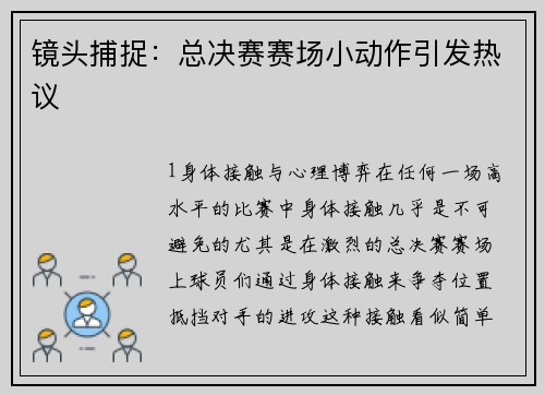 镜头捕捉：总决赛赛场小动作引发热议