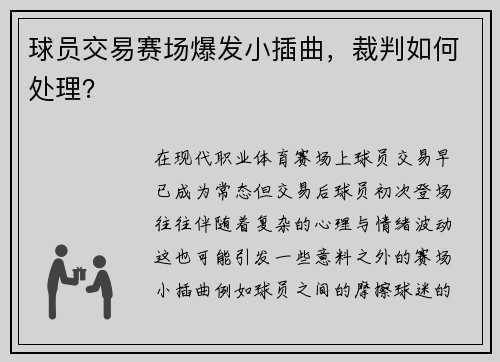 球员交易赛场爆发小插曲，裁判如何处理？
